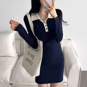 [하프클럽/]빅사이즈 602 배색카라넥미니원피스 DALX280