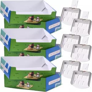 일회용 고양이 쓰레기통 세트 삽 6개 포함 6팩 파란색 및 녹색 카툰 디자인 15x12x4.8인치 여행용 휴대용