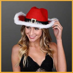 파티용품 데님 깃털 모자 인공 프린지 빛나는 빨간 산타 서양 황야 크리스마스 파티