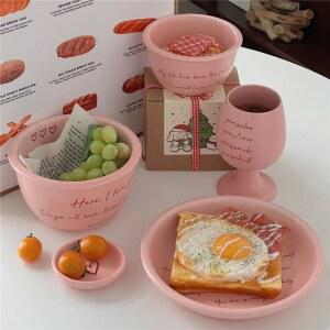 파티용품 귀여운 핑크 세라믹 영문 디저트 접시 샐러드 그릇 가정용 식사 케이크 트레이 수프