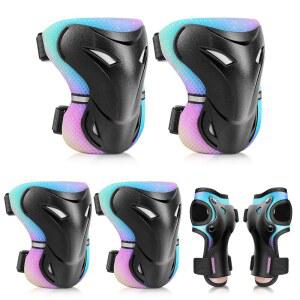 스케이트보드, 사이클링, 롤러스케이트, 스쿠터, BMX, 인라인 스케이팅을 위한 손목 보호대가 장착된 3~6세용 YuxArmor 조절식 무릎 및 팔꿈치 패드 세트 2013 u2013 보호 장비