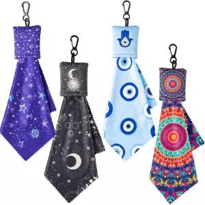 안경 청소용 천 4PC 극세사 렌즈 열쇠고리 포지티브 에너지 밸런스 - 이블 아이 만다라 선 문 아우라 보호