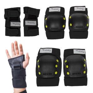 플라이바 무릎 및 팔꿈치 패드, 손목 보호대 보호 안전 장비 세트 - 스케이트보드, BMX, 포깅, 인라인 스케이팅, 스쿠터를 위한 멀티 스포츠 보호 - , 청소년 및 사이즈(노란색, 중간 크기)