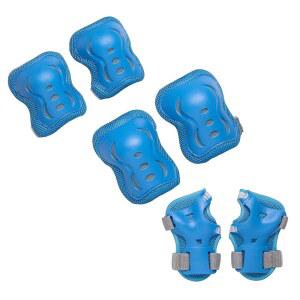 Xino 스포츠 / 청소년 보호 장비 세트 - 무릎 패드, 팔꿈치 패드, 손목 보호대, 야간 라이딩용 반사 장비, 롤러 스케이트, 스케이트보드, 인라인 스케이트, 3세에서 8세까지의 스쿠터 라이딩용, 파란색