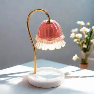 핑크 유리 캔들워머 라이트 램프 무드등 수면 협탑 홍콩화이트대리석화이트조광 선물 타이머