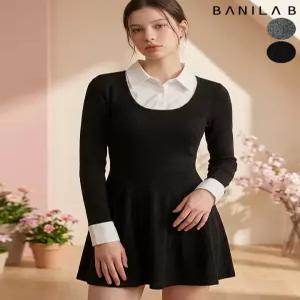 [바닐라비]여성 배색 셔츠 일체형 미니 원피스