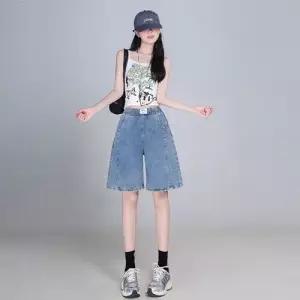 바지 여성용 청 하프 청반바지 반바지 빅사이즈 하이웨스트 날씬해 보이고 밴딩 트임 와이드 5부 SPO마켓1