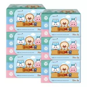 깨끗한나라 브레드 이발소 여행용티슈 70매 3입 6팩