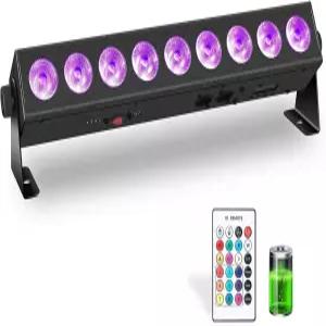 ENDYSHOW 배터리 구동 스테이지 라이트 바 리모컨이 내장된 54W 9 LED RGBWA+UV 충전식 DJ 5200mAh 사운드