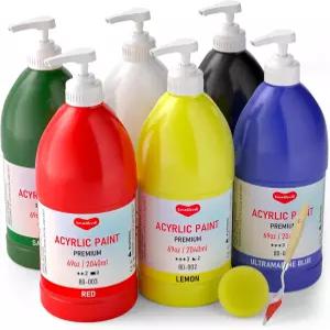 스몰부디 6색 대형 아크릴 페인트 세트(69온스 2040ml) 아트 페인팅 대량 공급 멀티 표면 캔버스 우드 가죽