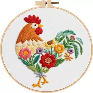 하우타디 초급 자수 키트 및 이지 크로스 스티치 바늘과 실이 포함된 전체 후프 키트(패턴 12)