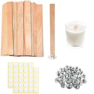 비스갈러 150개 두꺼운 나무 양초 윅. 5.1 X 0.5 0.06 인치 업그레이드 크래킹 윅, 철제 스탠드가 있는 오래 지속되는 무연 목재 윅 스티커 및 경고 라벨 - 50 세트