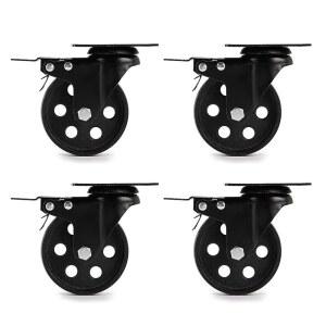 Skelang 3 u201D 플레이트 캐스터 휠, 빈티지 TV 스탠드, 커피 테이블, 용접 카트, 총 적재 용량 1080Lbs, 4팩의 이중 잠금 기능이 있는 주철 회전 플레이트 캐스터