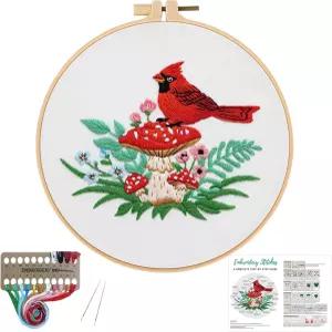루이즈 메이리스 카디널 버섯 자수 키트 크로스 스티치 꽃 무늬가 있는 DIY 바늘 포인트