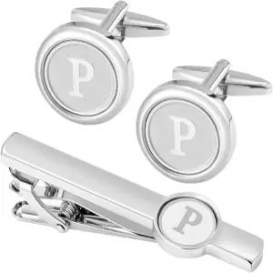 남성용 GWD 실버 이니셜 커프 링크 및 타이 클립 세트 스테인리스 스틸 맞춤 턱시도 셔츠 편지 알파벳 A-Z