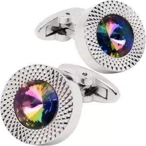 선물 상자 녹색/파란색/컬러 크리스탈 남성용 Jonwo 라운드 실버 커프 링크 웨딩 셔츠 파티 비즈니스 생일