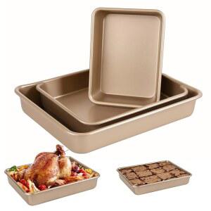 크리스마스, 볼켓 로스팅 추수감사절 논스틱 팬 케이크 3피스 9/11/13인치, 사이즈, 베이킹 직사각형 트레이 팬, 토스터 헤비 세트, 라자냐 골드 오븐 딥 듀티, 베이크웨어