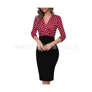 브이넥 하객 튜브탑 배색 워크 우아 원피스 여친 가을 봄 오피스룩 ST1