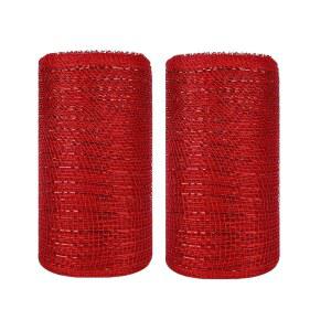 JStnana 2롤 화환 공예용 레드 메시 리본, 롤당 6인치 x 30피트 금속 호일 데코 롤 장식용 패브릭 크리스마스 트리 갈랜드 스웨그 바스켓 홈 파티