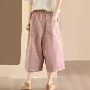 팔콘 팬츠 여성용 여사친 면 캐주얼 반밴드 하의 스타일리쉬한 와이드 7부 KKE1