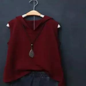 여자 빨강 니트 춘추 조끼 후드 설 민소매 셔츠 아우터 KS3