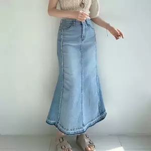 절개수술 머메이드 데님 롱스커트
