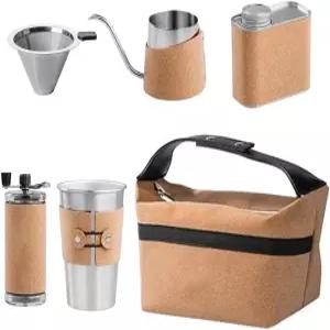 수동 커피 그라인더 구스넥 주전자 컵 빈 포트가 포함된 휴대용 스테인리스 스틸 키트 1개로 야외 캠핑