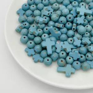 ANCADN 210Pcs 블루 크로스 비즈 터쿼이즈 라운드 보석용 천연 녹색 ( )