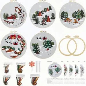 스트란소더 5종 세트 초보자를 위한 자수 키트 이지 핸드 스타터 크로스 스티치 니들포인트 키트에는 후프