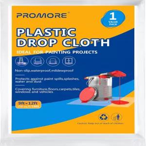 프로모어 9x12 피트 1-마일 투명 플라스틱 드롭 천 - 페인트 가구 벽 및 바닥 보호용 두꺼운 시트 (108