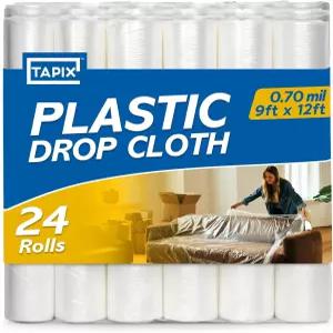 9피트 높이의 드롭 천 12개(24팩) - 페인트 칠 및 칠용 플라스틱 방수포 방수 바닥 가구 보호