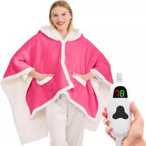 웨어러블 온열 담요 전기 숄 - 로브 폰초 후드티 엄마 여자친구 할머니를 위한 크리스마스 선물 5포지션