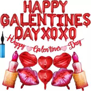 코스스위트 31pcs 갤런타인데이 장식 풍선 세트 - 대형 빨간 글자 포일 입술 립스틱 반짝이는 배너 펌프가