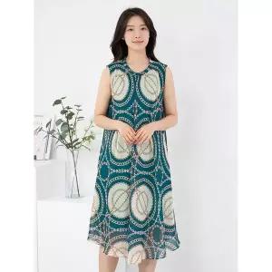 엄마옷 체인 라운드 쉬폰 나시 롱 원피스 613FGH447 마담/중년여성/빅사이즈/50대/60대