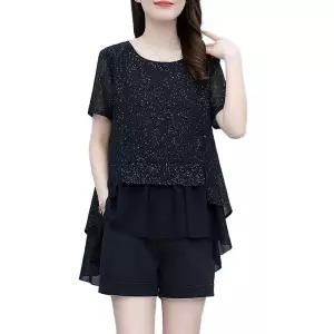 여성댄스복세트 치마 모던 쉬폰 여름 상의 반바지 레이스 연습복 스커트 메쉬 스포츠