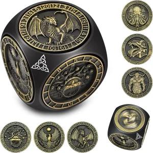 DND 스피너 주사위 던전과 드래곤 선물을 위한 3D 릴리프가 포함된 7 in 1 독특한 금속 세트 멋진 다면체