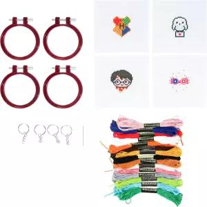 팔라돈 해리포터 스탬프 크로스 스티치 4팩 초보자용 자수 스타터 키트 4가지 패턴 재미있고 쉬운 백팩