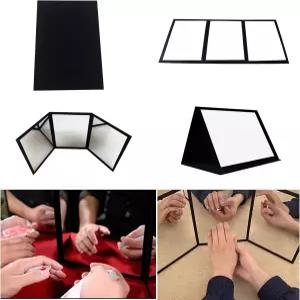 섬리카 매직 삼방향 거울 깨짐 방지 미러 - 카드 트릭을 위한 접이식 클로즈업 연습 매트 벨벳 백킹이