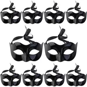 와와고가 10개 베네치아 가면극 코스튬 마스크 블랙 하프 페이스 할로윈 여성용 및 남성용 마르디 그라