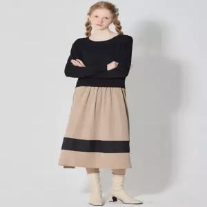 [(OZOC)] 우븐 배색 니트 플리츠 원피스 (택가격 99000원)