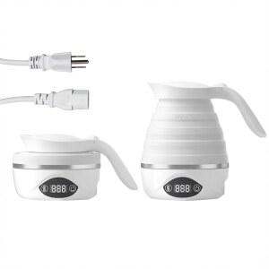 접이식 여행용 주전자 전기 휴대용 끓는 물용 110V 및 220V 듀얼 전압 차 커피용 850W 소형 미니 BPA 프리 실리콘 화이트