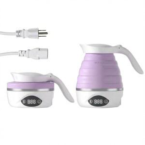 접이식 여행용 주전자 전기 휴대용 끓는 물용 110V 및 220V 듀얼 전압 차 커피용 850W 소형 미니 BPA 프리 실리콘 라벤더