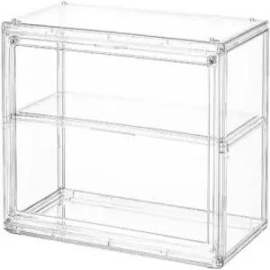 피규어용 2단 투명 디스플레이 케이스 마그네틱 도어가 있는 아크릴 수납 정리함 수집품 액션 벽걸이 방진