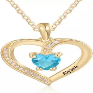 젬주 맞춤형 하트 목걸이와 탄생석 이름 펜던트 어머니의 날 여성 아내를 위한 주얼리 선물