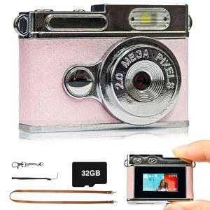 0.95인치 LCD 스크린이 있는 미니 디지털 카메라, 1080P 32GB 카드 90년대 사진의 느낌, 키체인 사이즈, 생일 선물 (핑크)