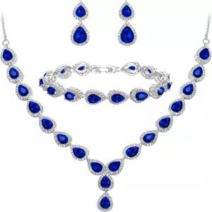 브리러브 웨딩 브라이덜 CZ 목걸이 팔찌 여성용 귀걸이 세트 티어드롭 인피니티 피규어 8 Y 테니스 당글