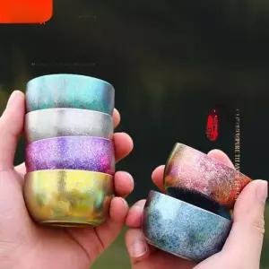 칼라 티타늄 컵 식기 초경량 소주잔 술 컬러풀 메탈릭 샌드블라스트 200ml 미만 판매