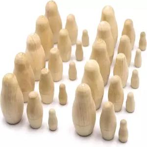 AEVVV 10세트 X 3개의 빈 둥지 인형 - 칠하지 않은 러시아 나무 미완성