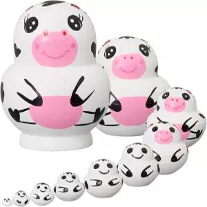 크리스마스 홈 데코 생일 선물로 10개의 나무 수제 러시아 둥지 인형 장난감 동물 귀여운 (귀여운 소)