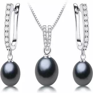 큐빅 지르코니아 담수 진주 펜던트 목걸이 및 귀걸이를 착용한 여성용 HENGHENG 주얼리 세트 925 스털링